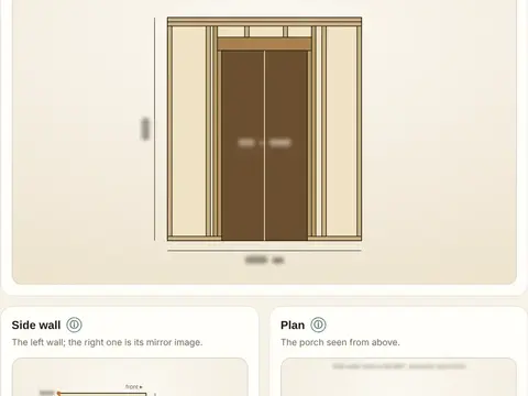 Pro doorway view: front wall framing around a door, side wall and porch plan